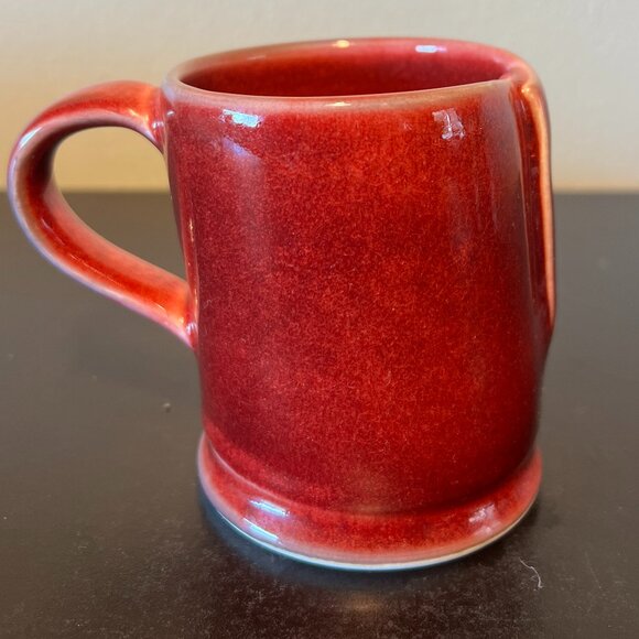 Artisan Handcrafted Cranberry Red Glaze Pottery Mug with Folded Overlap Wall - Picture 8 of 11